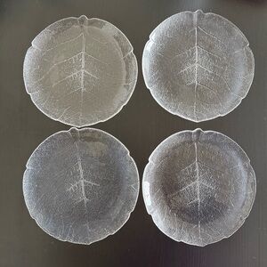 Set 4 Vintage Arcoroc Aspen Leaf Clear Glass Appetizer Salad Plates France 7.5"